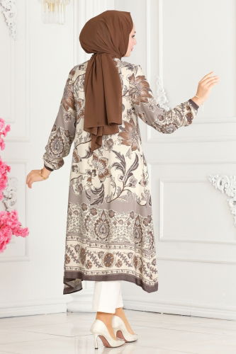 moda selvim Floral Patterned Viscose Tunic 1004ZNN863 Vision - Thumbnail