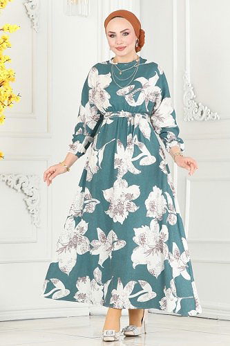 moda selvim Dress 8233BRZ597 Petroleum - Thumbnail