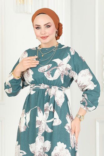 moda selvim الفستان بترولي 8233BRZ597 - Thumbnail