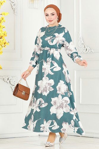 moda selvim الفستان بترولي 8233BRZ597 - Thumbnail