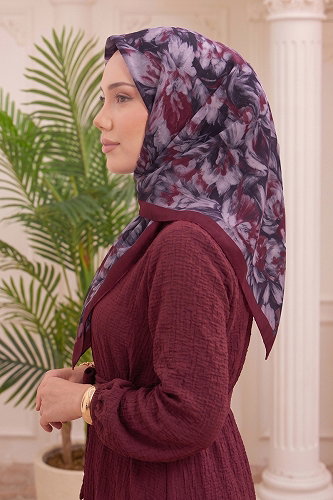 moda selvim Florya Desen Soft Eşarp 514ERBK1201 Bordo - Thumbnail