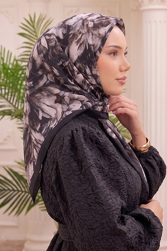 moda selvim Florya Desen Soft Eşarp 514ERBK1201 Koyu Kahve - Thumbnail