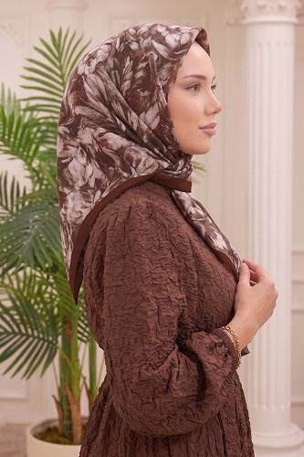 moda selvim Florya Desen Soft Eşarp 514ERBK1201 Taba - Thumbnail