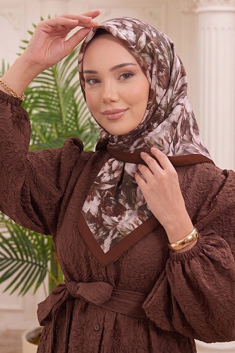 moda selvim Florya Desen Soft Eşarp 514ERBK1201 Taba - Thumbnail