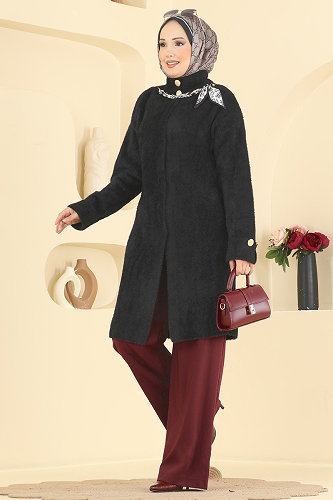 moda selvim Fluar Detaylı Triko Hırka 202648FNM1211 Siyah - Thumbnail
