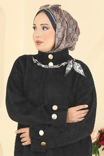 moda selvim Fluar Detaylı Triko Hırka 202648FNM1211 Siyah - Thumbnail