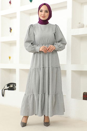 moda selvim Folded Skirt Dress HBS7001 Gray - Thumbnail