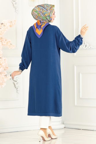 moda selvim Overcoat 160MP806 Indigo - Thumbnail