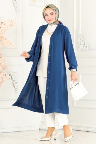 moda selvim Overcoat 160MP806 Indigo - Thumbnail