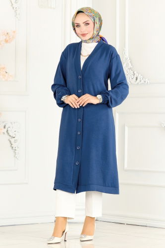 moda selvim Overcoat 160MP806 Indigo - Thumbnail