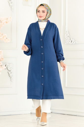 moda selvim Overcoat 160MP806 Indigo - Thumbnail