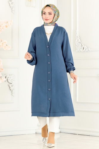 moda selvim Overcoat 160MP806 Light Indigo - Thumbnail