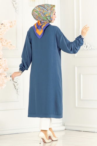 moda selvim Overcoat 160MP806 Light Indigo - Thumbnail