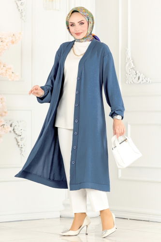 moda selvim Overcoat 160MP806 Light Indigo - Thumbnail