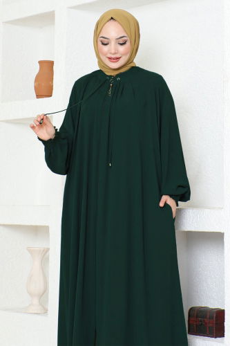 moda selvim Front Zipper Crepe Abaya HMY212 Khaki - Thumbnail