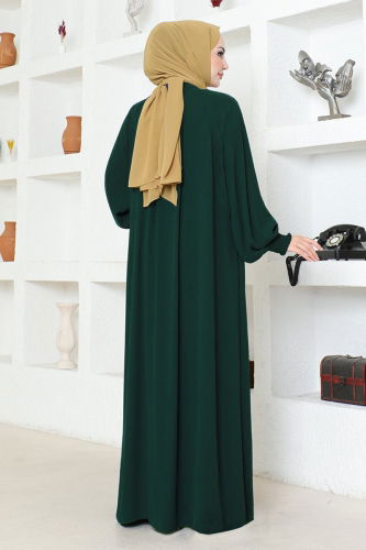 moda selvim Front Zipper Crepe Abaya HMY212 Khaki - Thumbnail