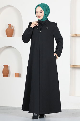 moda selvim Front Zippered Abaya MSL9043-M Black - Thumbnail