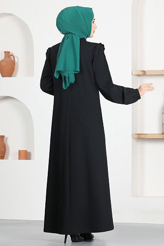 moda selvim Front Zippered Abaya MSL9043-M Black - Thumbnail