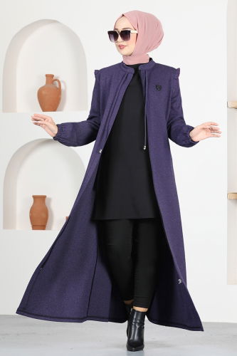 MRV M.S.L. - Front Zippered Abaya MSL9043-M Dark Lilac