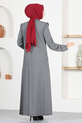 moda selvim Front Zippered Abaya MSL9043-M Gray - Thumbnail
