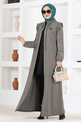 moda selvim Front Zippered Abaya MSL9043-M Vision - Thumbnail
