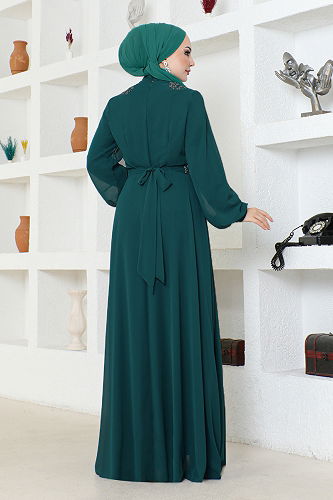 moda selvim فستان سهرة ALM52879-M بترولي - Thumbnail