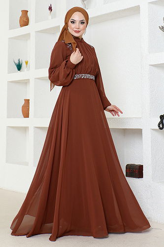 moda selvim فستان سهرة ALM52879-M نحاسي - Thumbnail