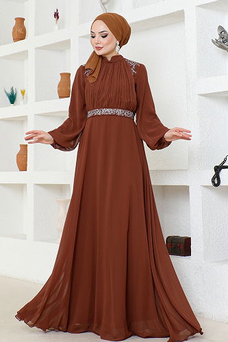 moda selvim فستان سهرة ALM52879-M نحاسي - Thumbnail