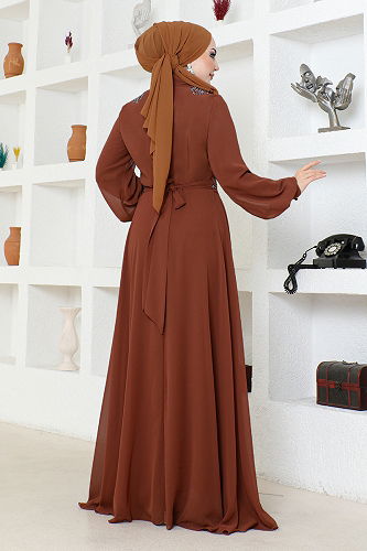 moda selvim فستان سهرة ALM52879-M نحاسي - Thumbnail