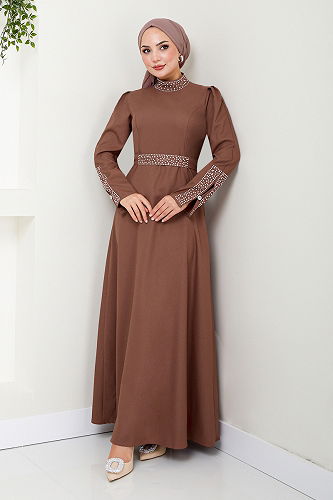 moda selvim فستان سهرة ASN174-M وردي - Thumbnail