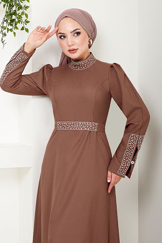 moda selvim فستان سهرة ASN174-M وردي - Thumbnail