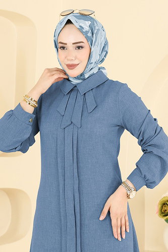 moda selvim Fular Detaylı 2 Li Takım 24044UKB139 İndigo - Thumbnail