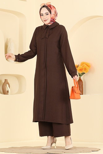 moda selvim Fular Detaylı 2 Li Takım 24044UKB139 Kahve - Thumbnail