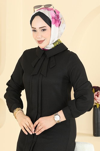 moda selvim Fular Detaylı 2 Li Takım 24044UKB139 Siyah - Thumbnail