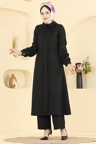 moda selvim Fular Detaylı 2 Li Takım 24044UKB139 Siyah - Thumbnail