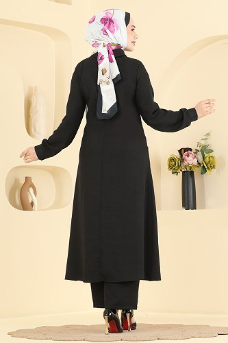 moda selvim Fular Detaylı 2 Li Takım 24044UKB139 Siyah - Thumbnail