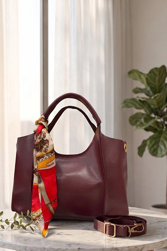moda selvim Fular Detaylı El Çantası 4033LPRK1206 Bordo - Thumbnail