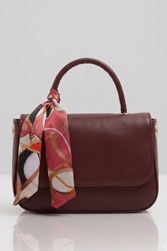 moda selvim Fular Detaylı El Çantası 4044LPRK1206 Bordo - Thumbnail