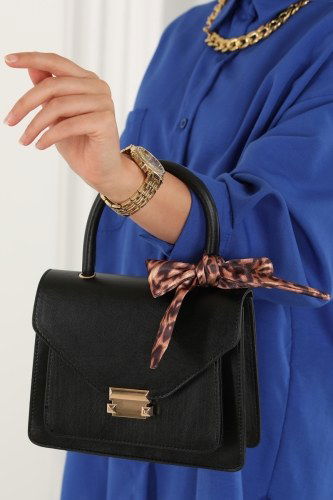 moda selvim Fular Detaylı Kadın Çanta 284MIA813 Siyah - Thumbnail