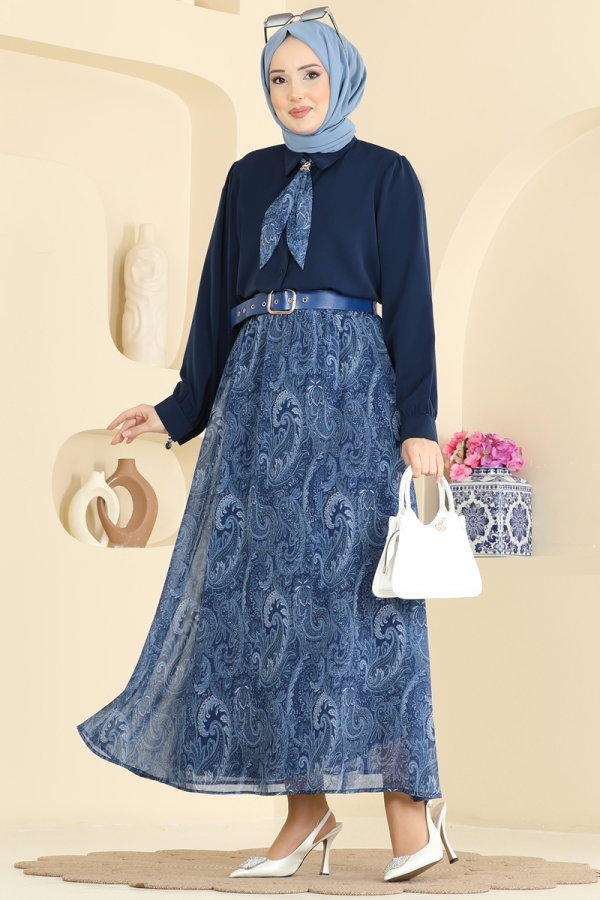 Modaselvim Kombin Fular Detaylı Şifon Takım 8076TEG847 Laci