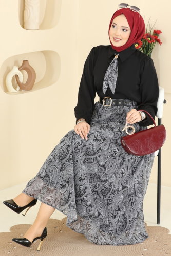 T.E.G. - Fular Detaylı Şifon Takım 8076TEG847 Siyah