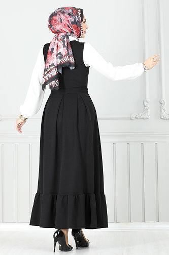 moda selvim Fular Yakalı Jile Takım 4462NFC1010 Siyah - Thumbnail