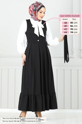 moda selvim Fular Yakalı Jile Takım 4462NFC1010 Siyah - Thumbnail