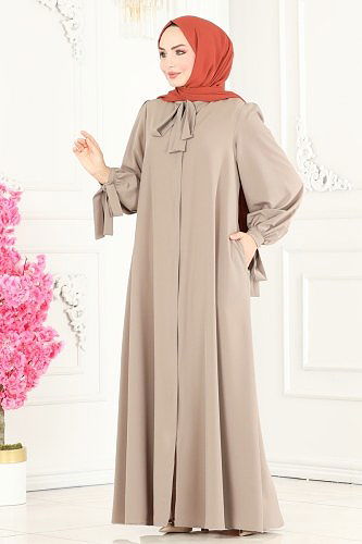 moda selvim Fular Yakalı Krep Ferace ASM2662 Vizyon - Thumbnail