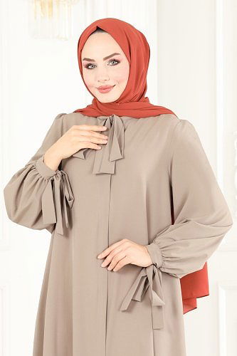 moda selvim Fular Yakalı Krep Ferace ASM2662 Vizyon - Thumbnail