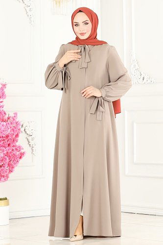 moda selvim Fular Yakalı Krep Ferace ASM2662 Vizyon - Thumbnail