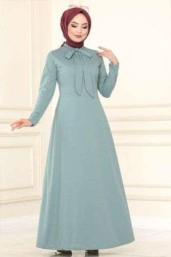 moda selvim Fular Yakalı Mira Elbise 1503UKB139 Mint - Thumbnail