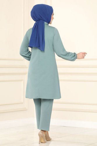 moda selvim Fular Yakalı Mira Takım 1500UKB139 Mint - Thumbnail