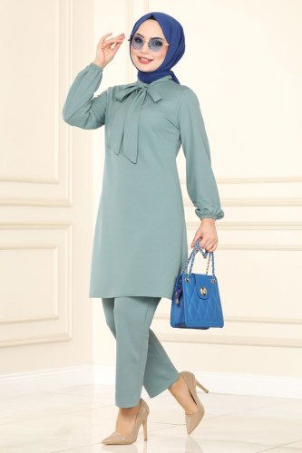 moda selvim Fular Yakalı Mira Takım 1500UKB139 Mint - Thumbnail