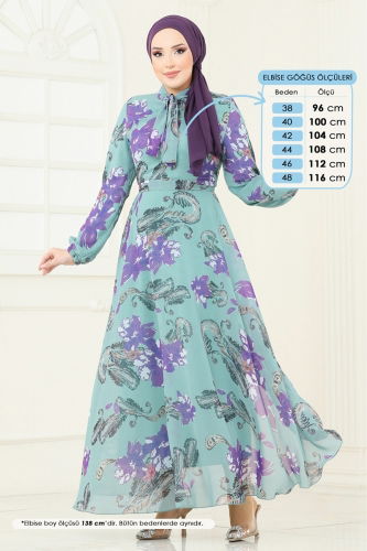 moda selvim Fular Yakalı Şifon Elbise 5188AL357 Mint - Thumbnail
